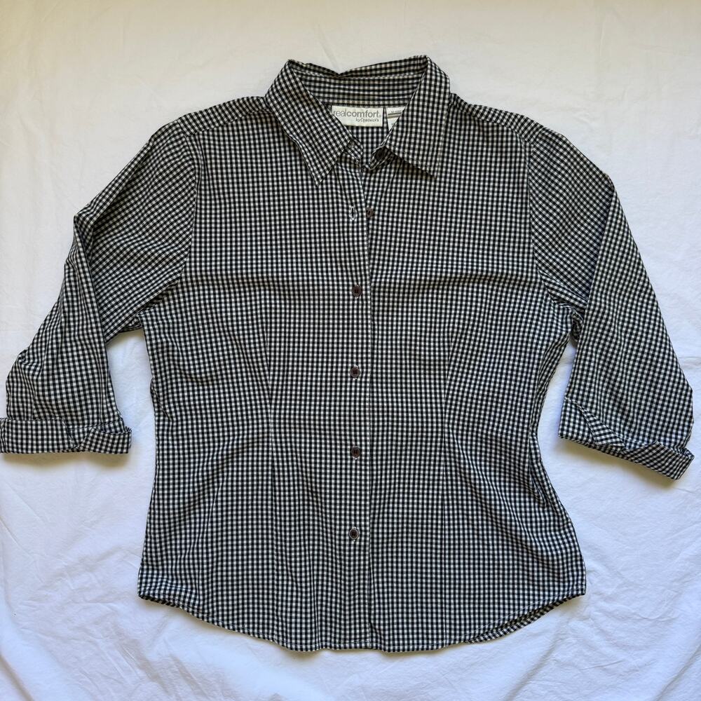Vintage Realcomfort by Chadwick’s Black White Gingham Blouse Women’s M